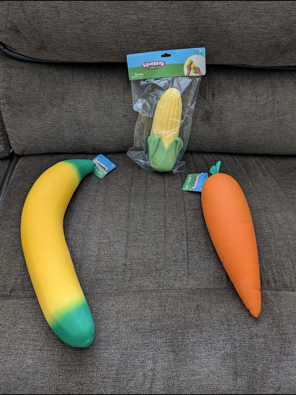 Squeeezy Banana, Corn, And Carrot Squishies